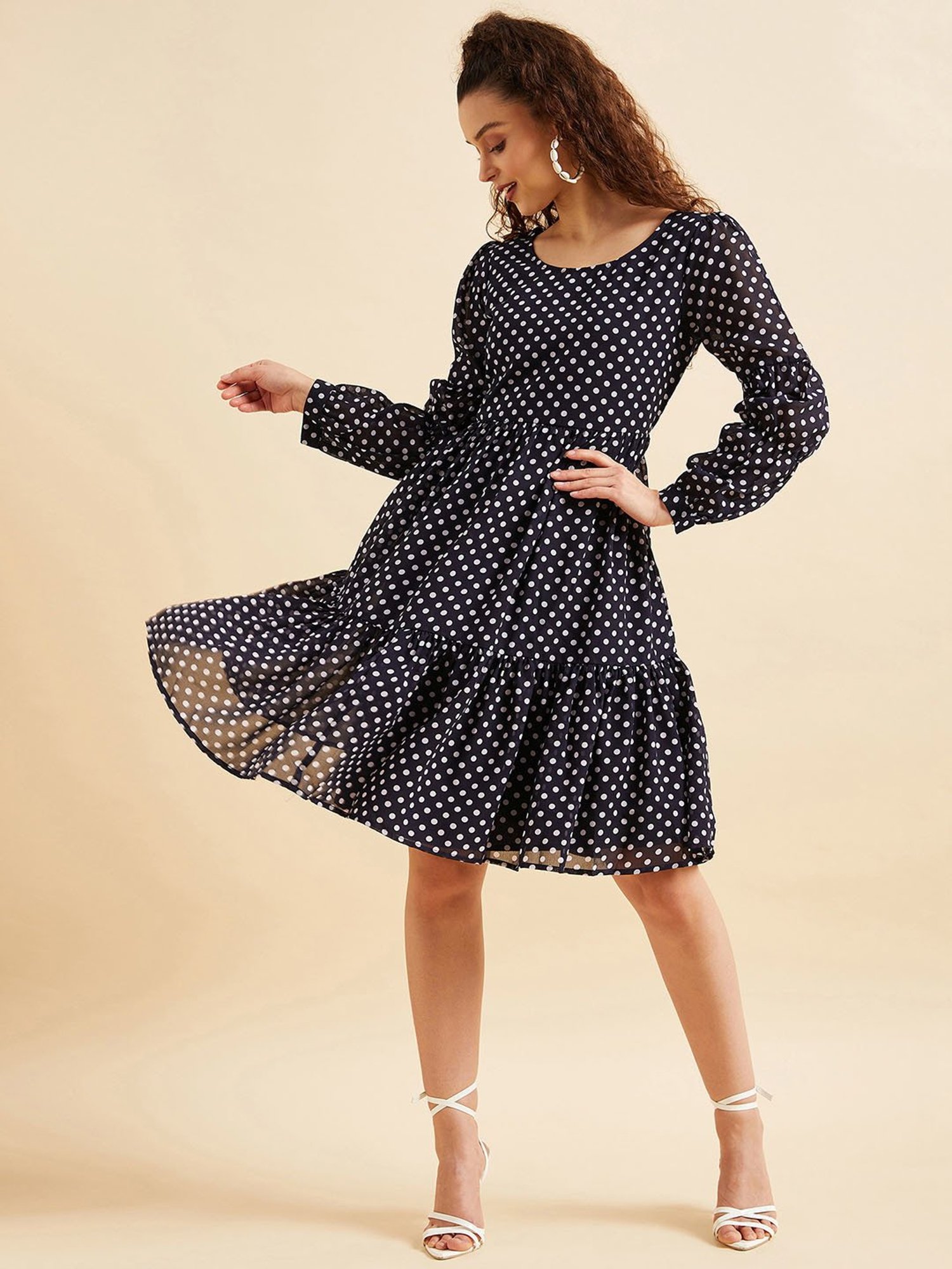 PANIT Navy Polka Dot Ethnic Dress