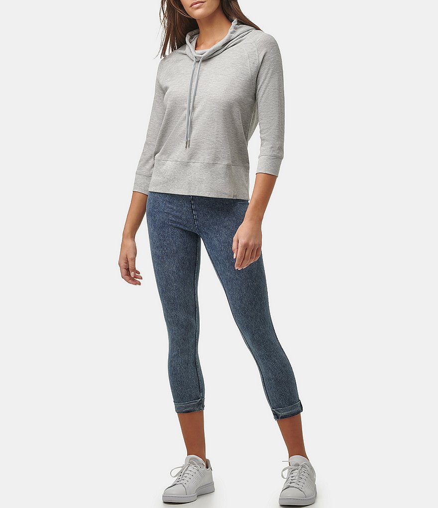 Marc New York Micro Waffle 3/4 Sleeve Funnel Neck Hoodie