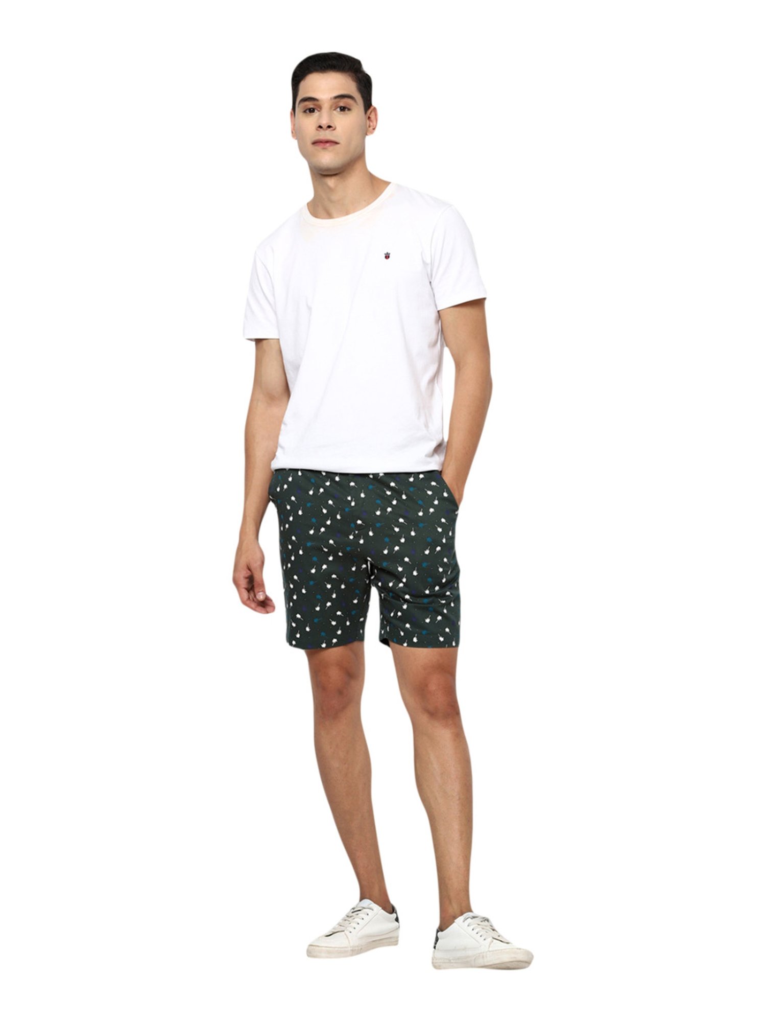 Forever 21 Olive Green Cotton Regular Fit Printed Shorts