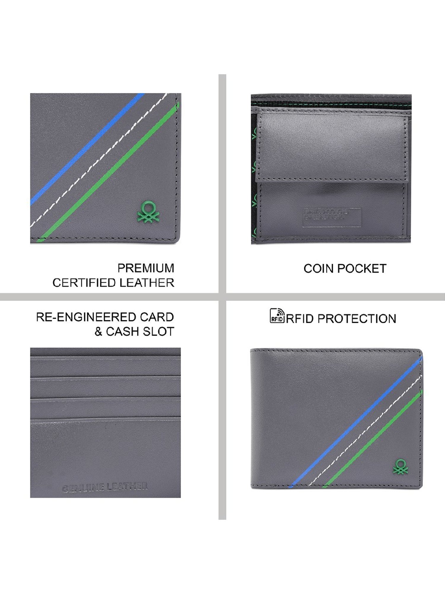 United Colors of Benetton Habry Grey Casual Leather Bi-Fold Wallet for men