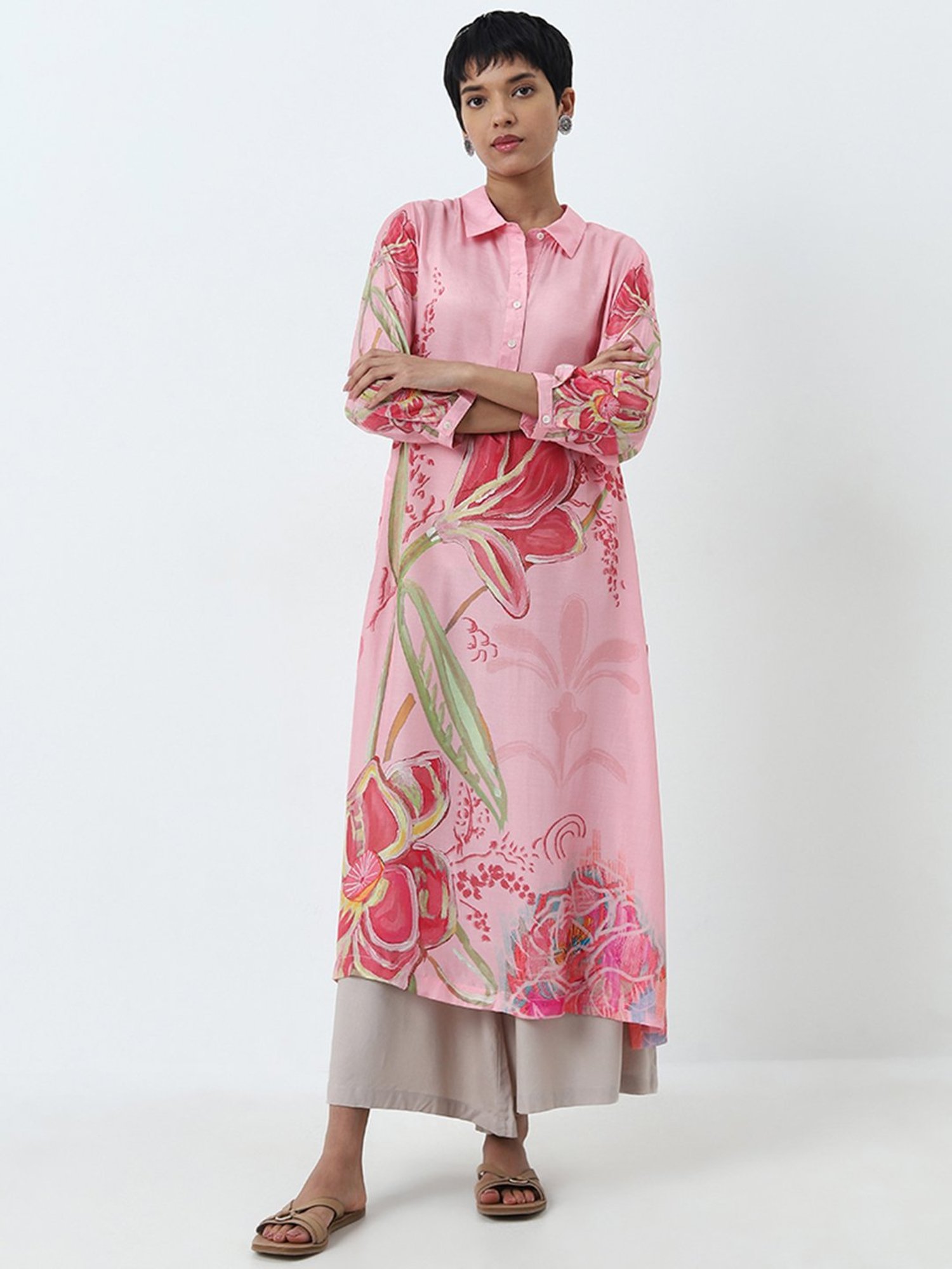 Utsa by Westside Pink Floral Printed A-Line Kurta