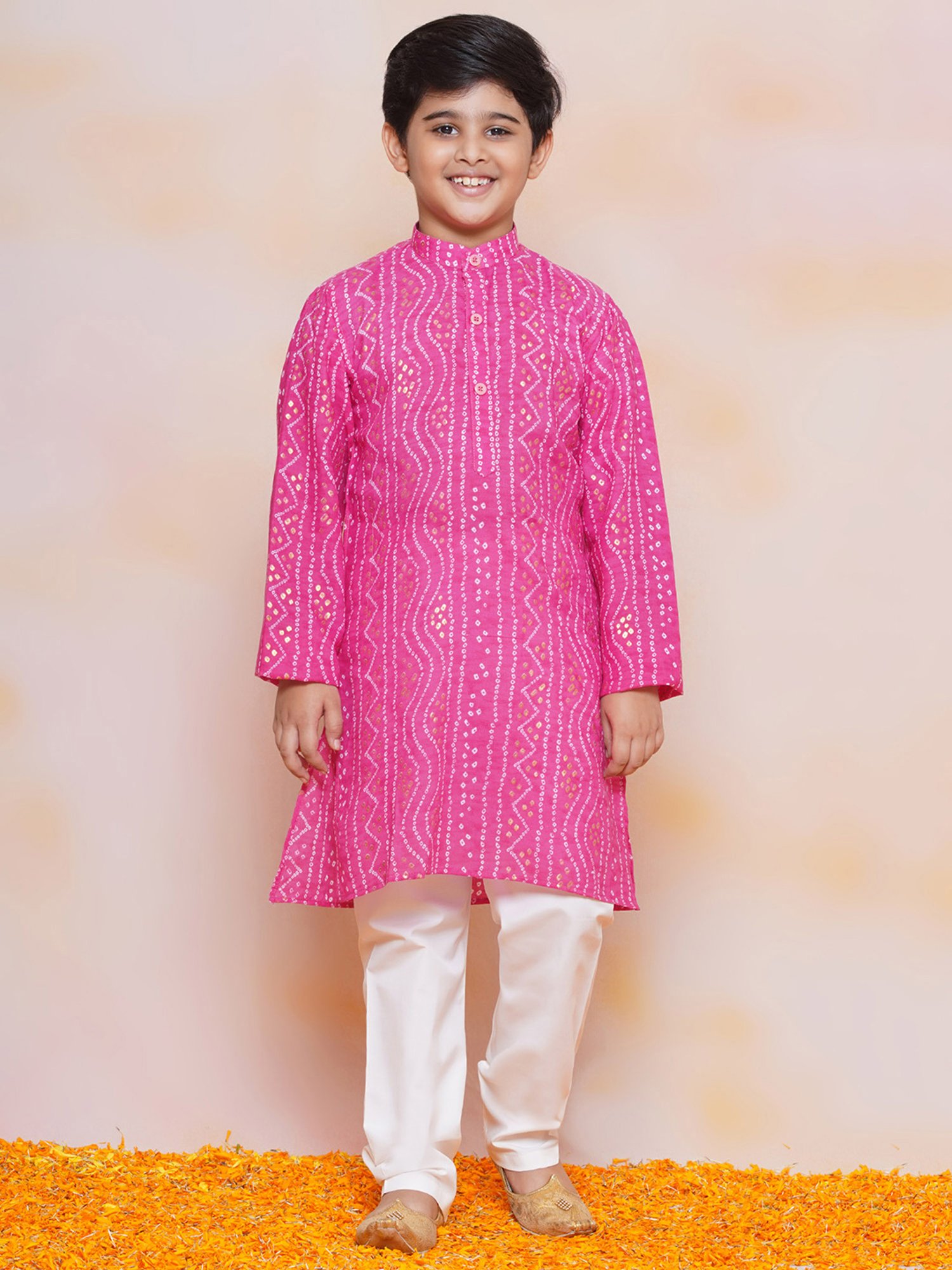 AJ Dezines Kids Pink & White Printed Full Sleeves Kurta with Pyjamas