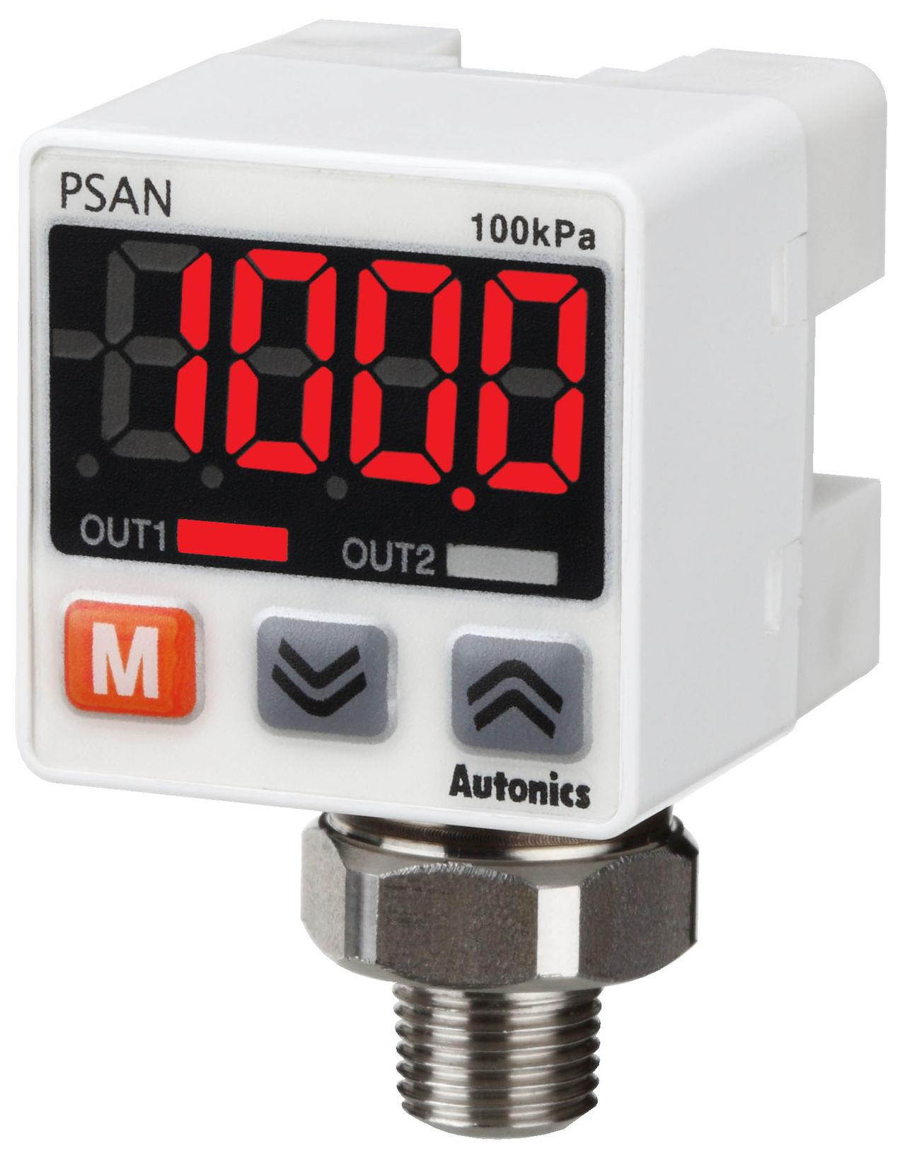 AUTONICS PSAN-L01CV-R1/8 Sensor, Pressure, Standard pressure, Connector Type, Fluid, 0.0 to 100.0kPa, NPN open collector /1-5 VDC Out, Port R1/8, 12-24VDC..