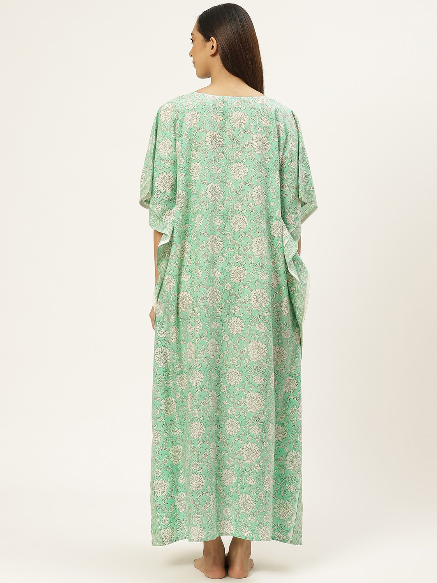 Prakrti Green Cotton Printed Kaftan