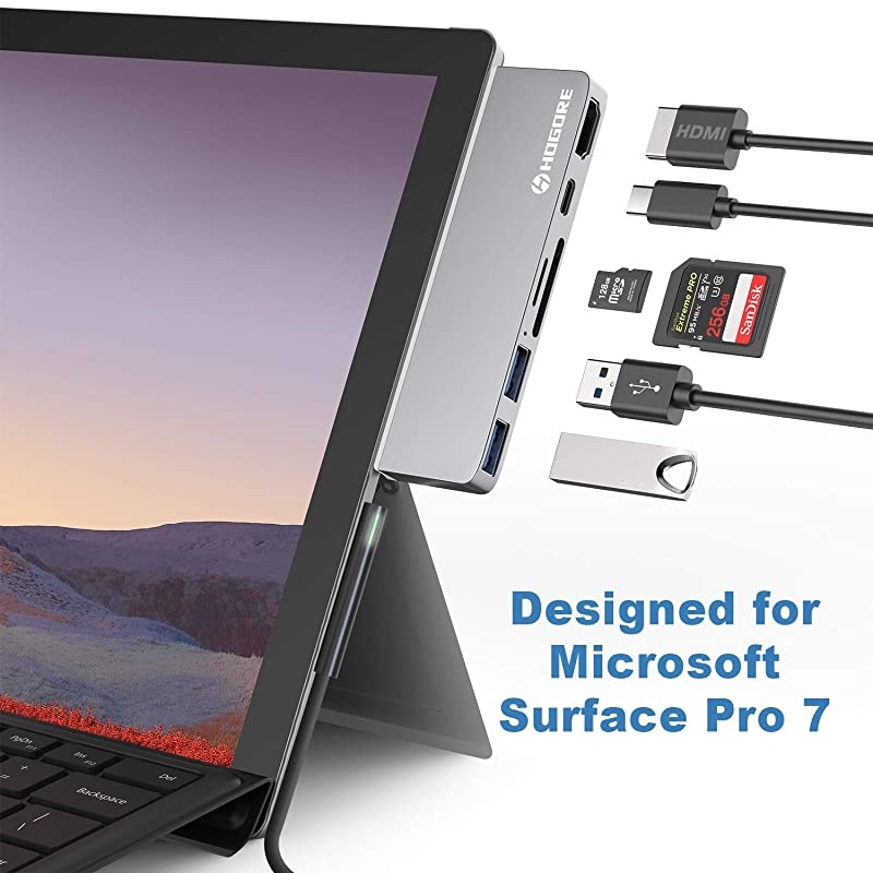 Surface Pro 7 USB C Hub,  6-in-2 Surface Pro Adapter Dock with 4K HDMI, USB C PD charging, 2USB3.0,SD/MicroSD Card Reader, for Microsoft Surface Pro 7 Accessories, MS Surface Pro Docking Station