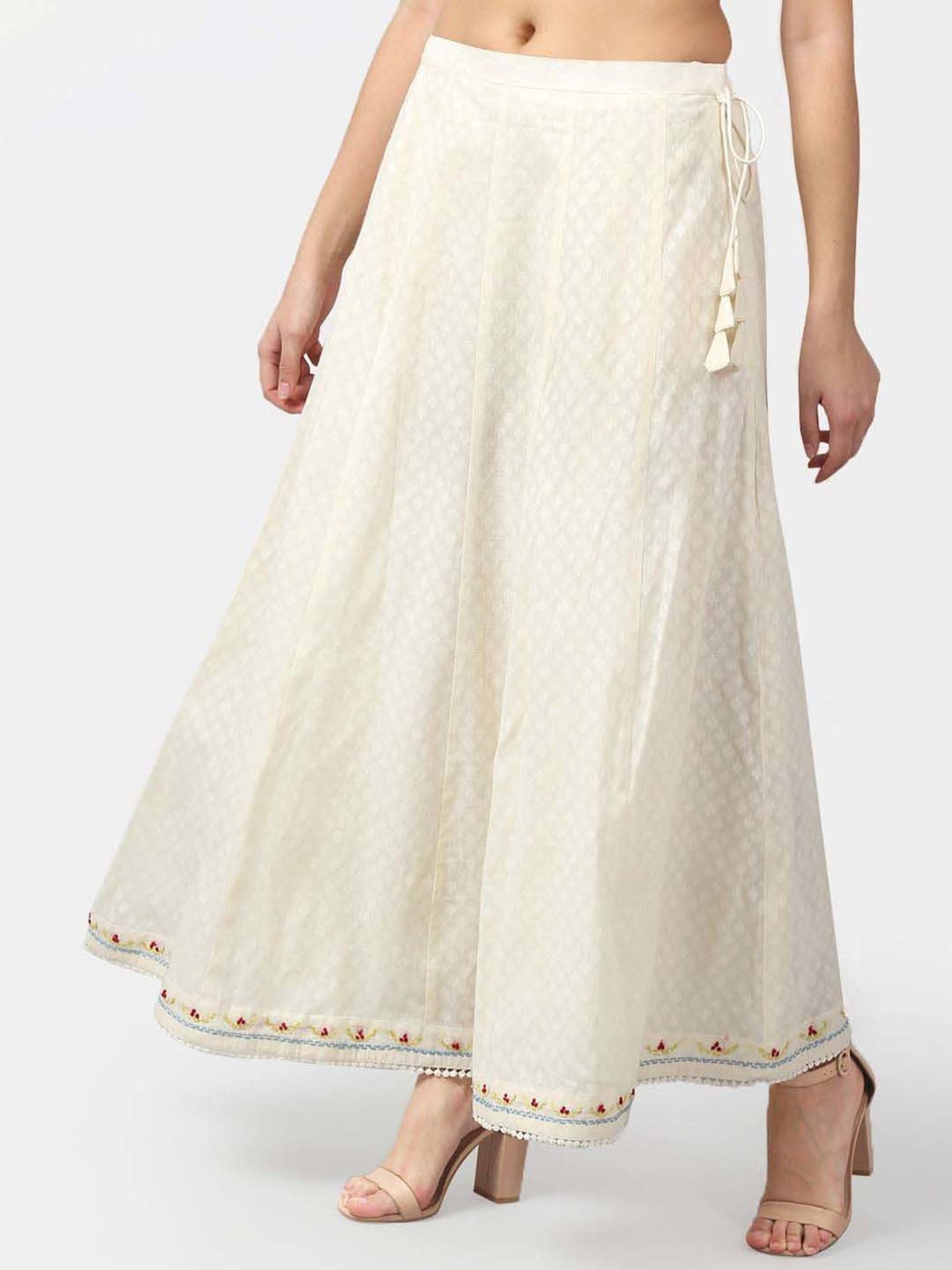 DART STUDIO White Cotton Embroidered Skirt