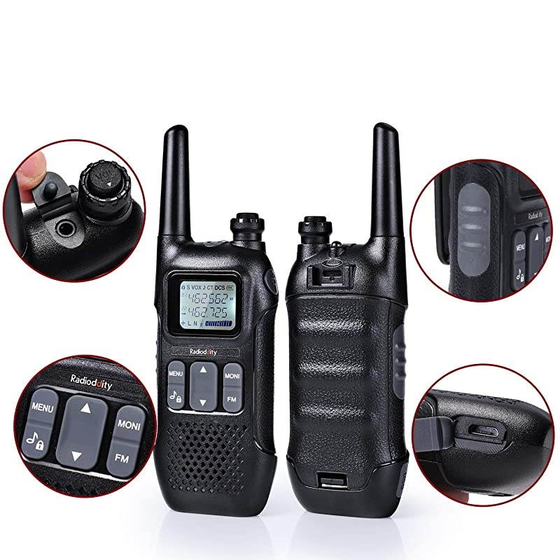 FST1 FRS TwoWay Radio Long Range LicenseFree Walkie Talkies NOAA 22 Channels 154 Privacy Codes with FM Earpiece USB Charging 2 Pack