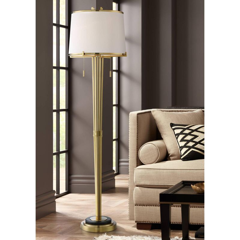 Possini Euro Design Palisade Satin Brass and Marble Modern Luxe Floor Lamp