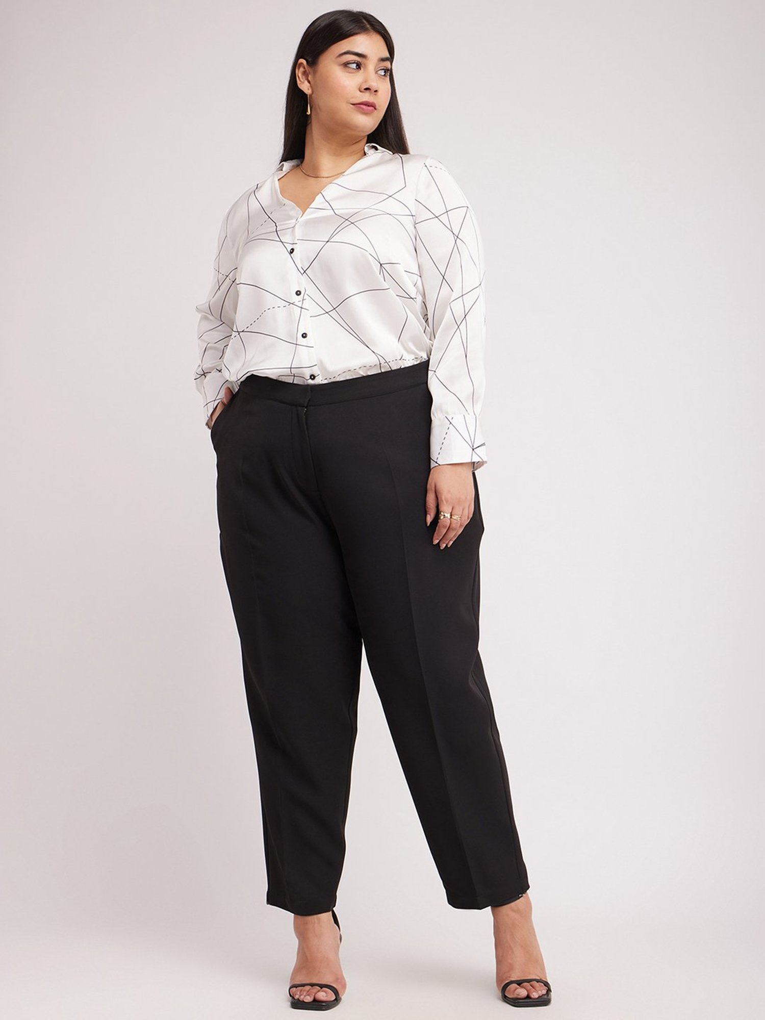 Fablestreet X Black Polyester Relaxed Fit Mid Rise Trousers