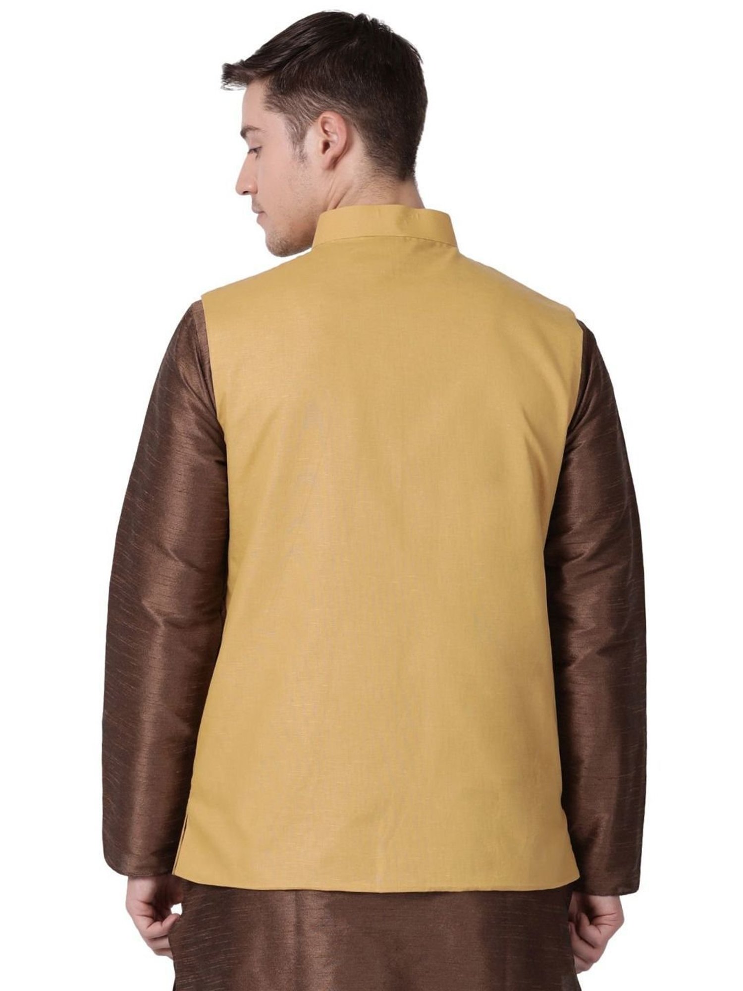 TABARD Beige Cotton Regular Texture Nehru Jacket