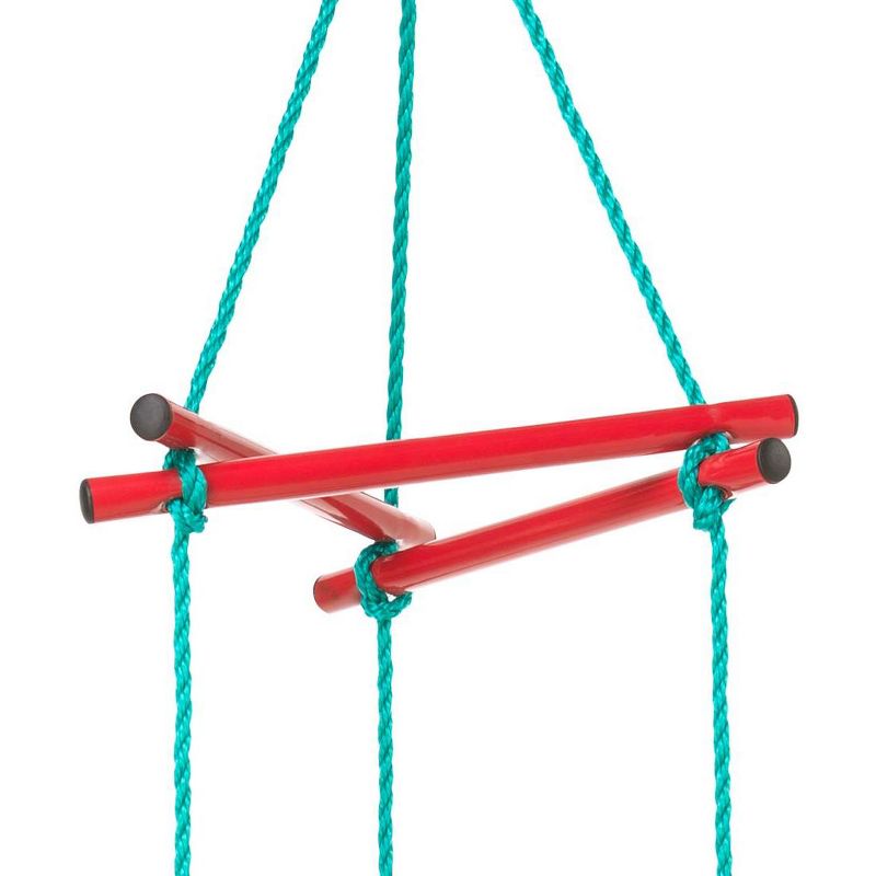 HearthSong Rainbow Triangle Weather-Resistant Kids' Rope Climbing Ladder with Colorful Metal Rungs and Nylon Rope