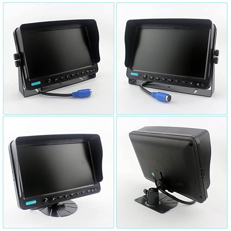 Vehicle Vision Safety Backup Camera System 7 inch Monitor Built-in DVR Recorder with Quad Split Screen Vehicle Side Camera Rear View Camera Monitor Kit for Truck Van Caravan Trailers