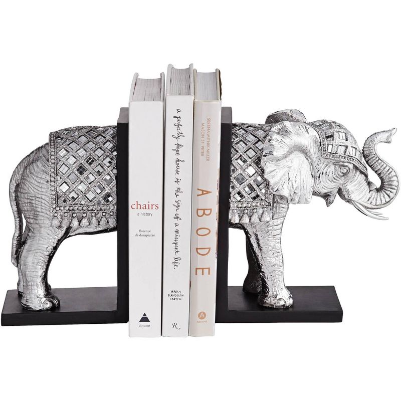 Hand Painted Silver Elephant Book-Ends 9 1/4" High