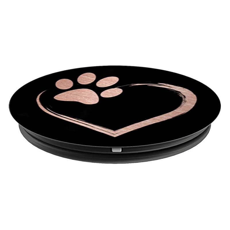 pink dog paw with heart on black phone grip for girls PopSockets Grip and Stand for Phones and Tablets