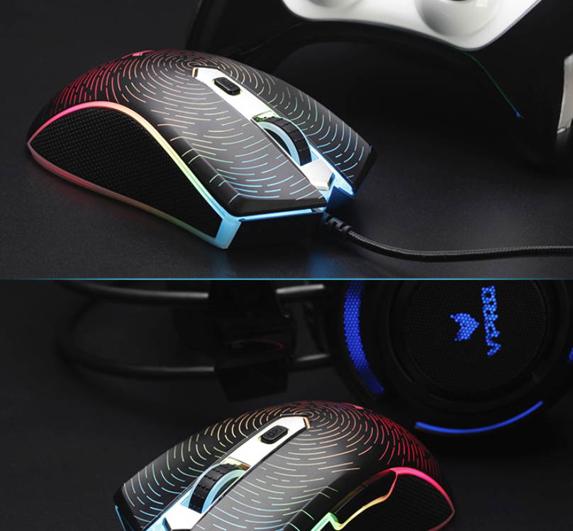 Rapoo V29S Ergonomic Design, Pixart 3320 Cool Exterior RGB Backlit LED  Light  Wired Gaming 7000DPI 7 Programmable Buttons Mouse  For Office And Game - Black
