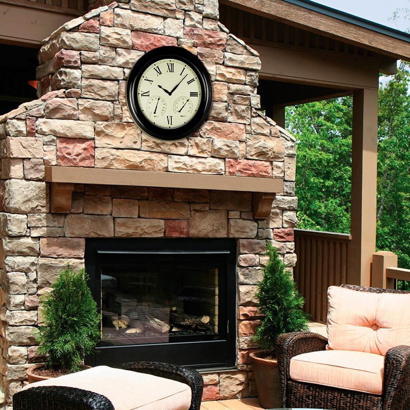 Swim Central 12" Battery Operated Black Large Print Roman Numeral Outdoor Clock, Thermometer and Hygrometer