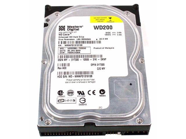 HDD 20GB IDE, WD CAVIAR WD200BB-75DEA0, DP/N 01T320 REV A00