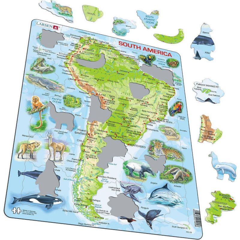 Larsen Puzzles South America Map with Animals Kids Jigsaw Puzzle - 65pc