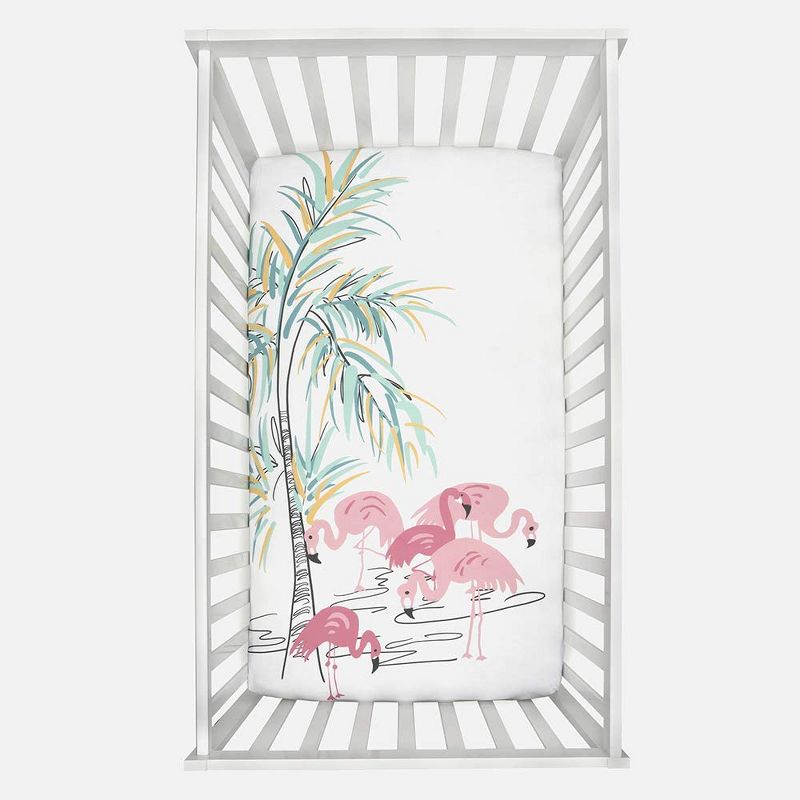JumpOff Jo Fitted Crib Sheet - Cotton Crib Sheet for Standard Sized Crib Mattresses - Hypoallergenic and Breathable - 28 x 52 Inches - Flamingo Family