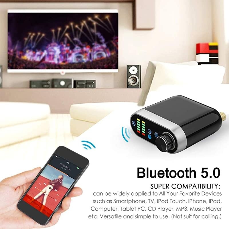 Bluetooth 5.0 Power Amplifier Wireless Audio Receiver with 12V 5A DC Adapter, Stereo Hi-Fi Digital Amp 2 Channel 50W+50W with AUX/USB/Bluetooth Input for Phone PC Tablet MP3(Black)