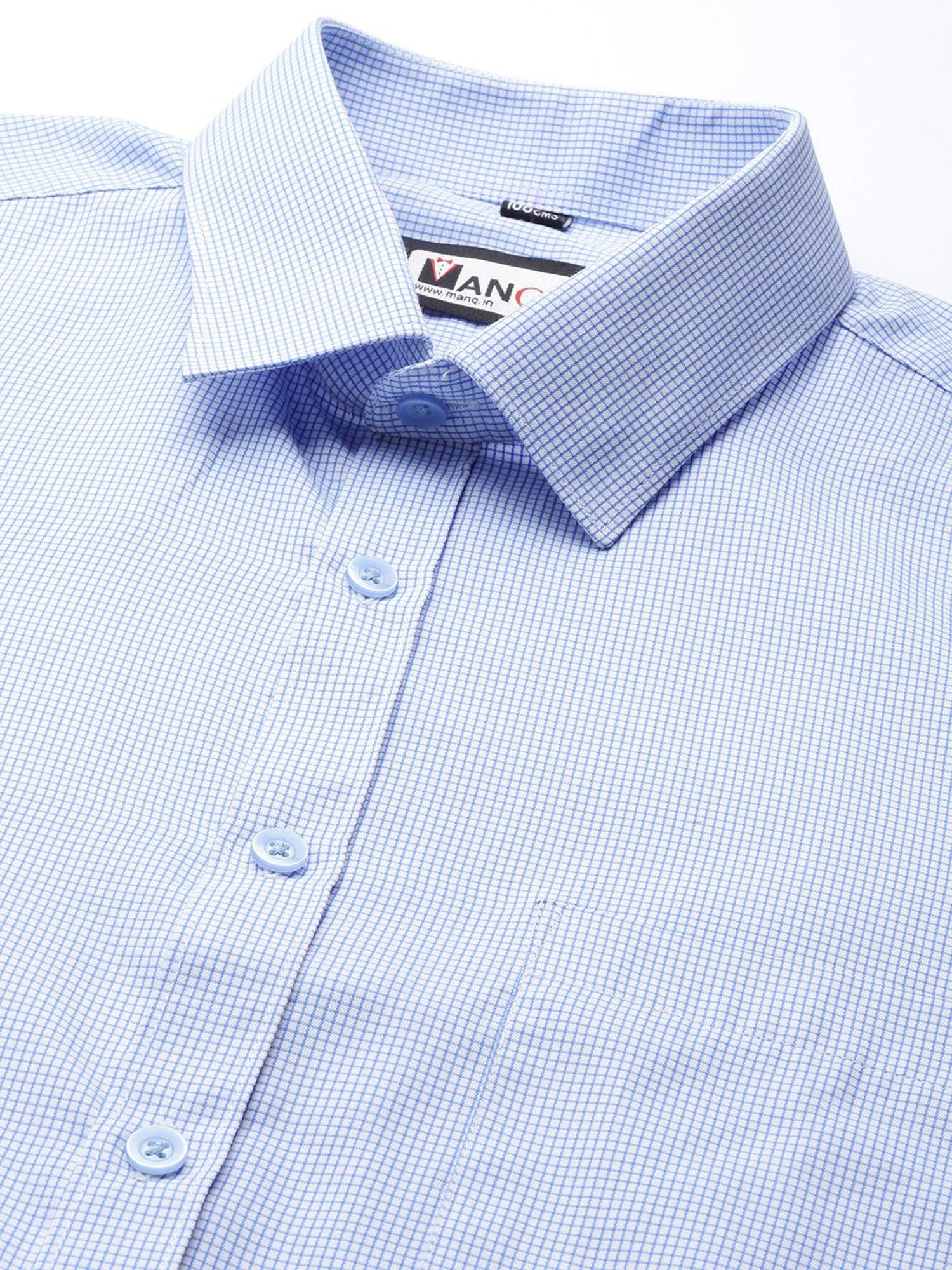 ManQ Blue Regular Fit Check Shirt