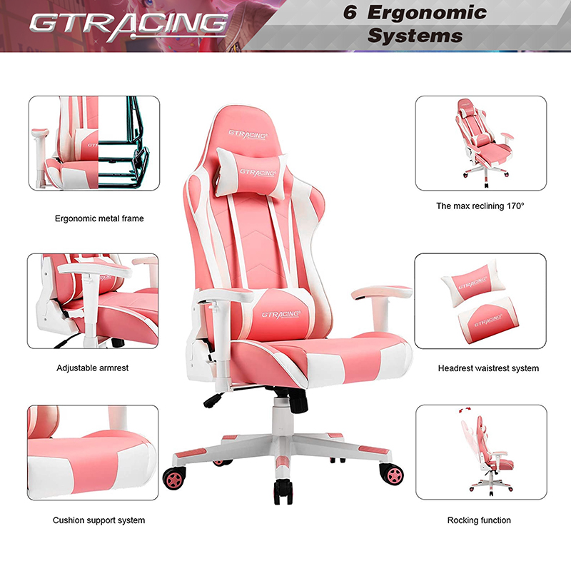 GTRACING Gaming Chair Racing Office Computer Ergonomic Video Game Chair Backrest and Seat Height Adjustable Swivel Recliner with Headrest and Lumbar Pillow Esports Chair