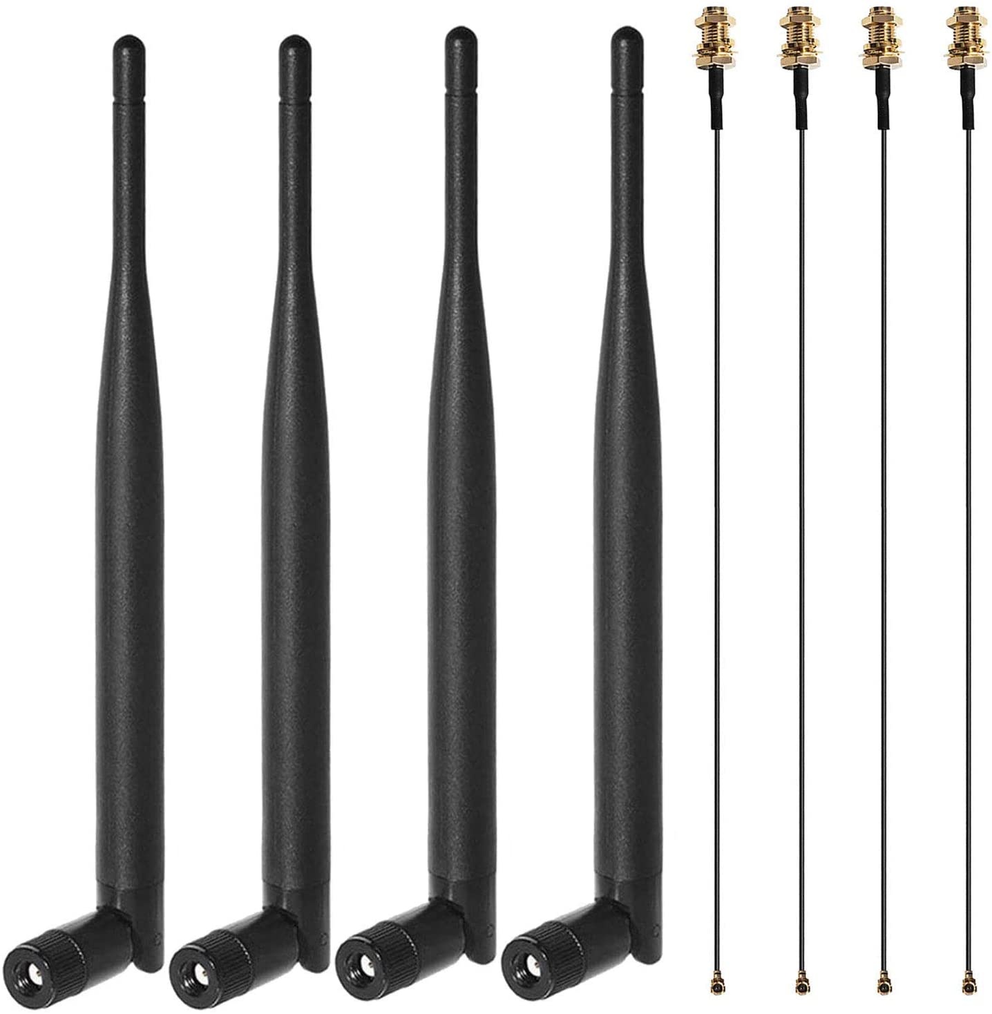 ALAMSCN 6dBi 2.4GHz 5.8GHz Dual Band RP-SMA Antenna + 35cm U.fl/IPEX Extension Pigtail Cable to RP SMA Famale Connector for Wireless Router Aerial WiFi WAN Repeater Network (Pack of 4)