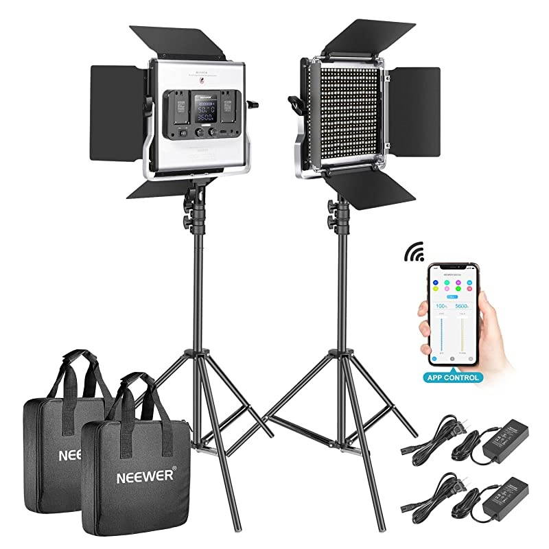 2 Packs 528 LED Video Light Metal Dimmable BiColor 3200K5600K Photography Lighting Kit with APP Intelligent Control SystemLCD Screenand Light Stand for Studio Outdoor Video Lighting