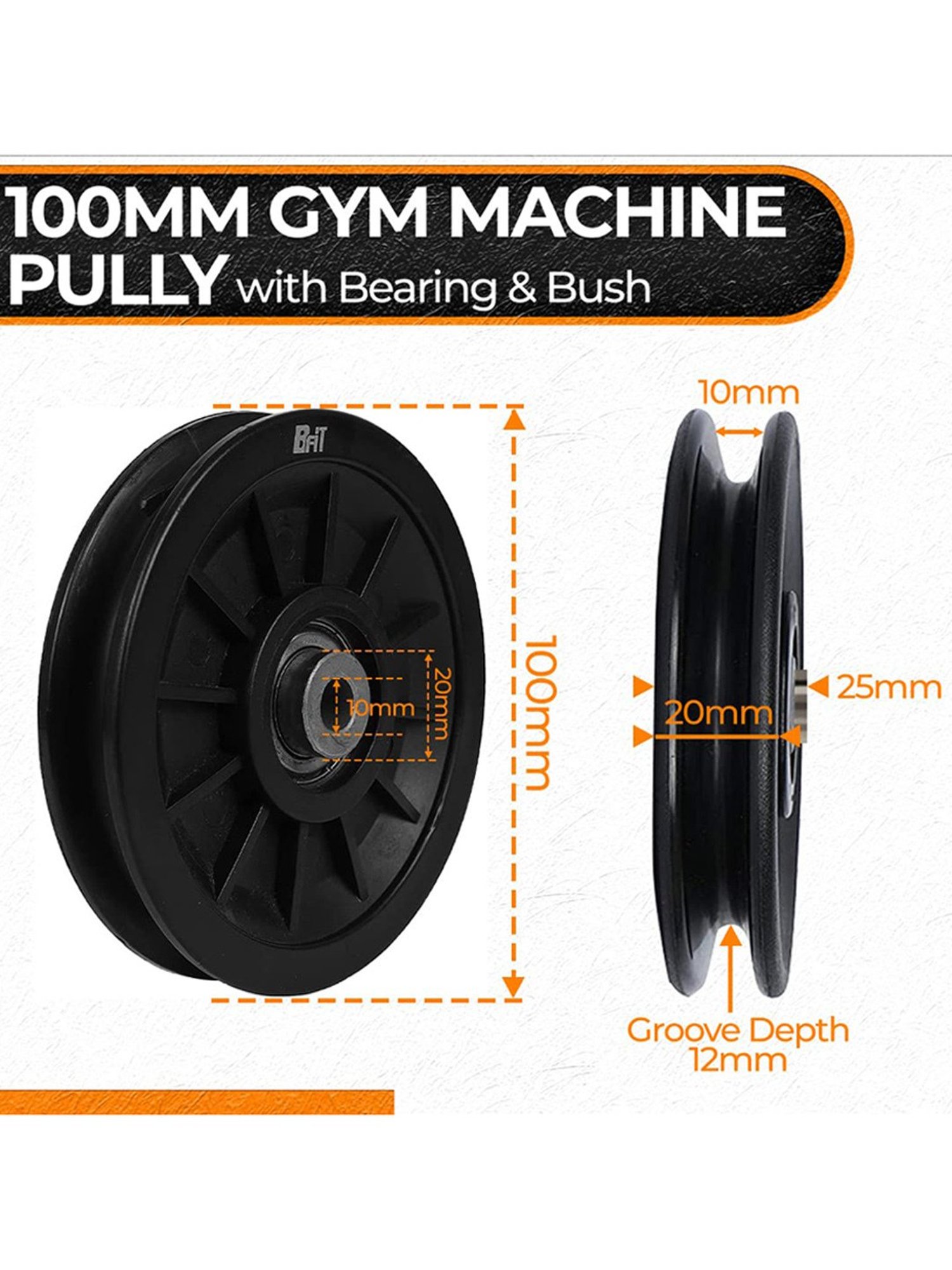 B Fit Gym Pulley Set of 4 Size - 100 MM (Black)