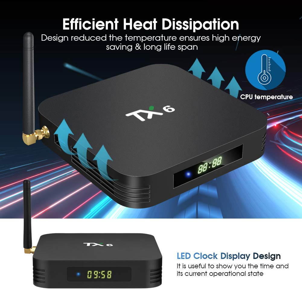 New Android TV Box 9.0 Smart TV Box Media Player 4GB 64GB TX6 Support USB 3.0 2.4G/5G Dual-Band Wi-Fi 3D 4K Full HD H.265 100M Ethernet Set Top Box