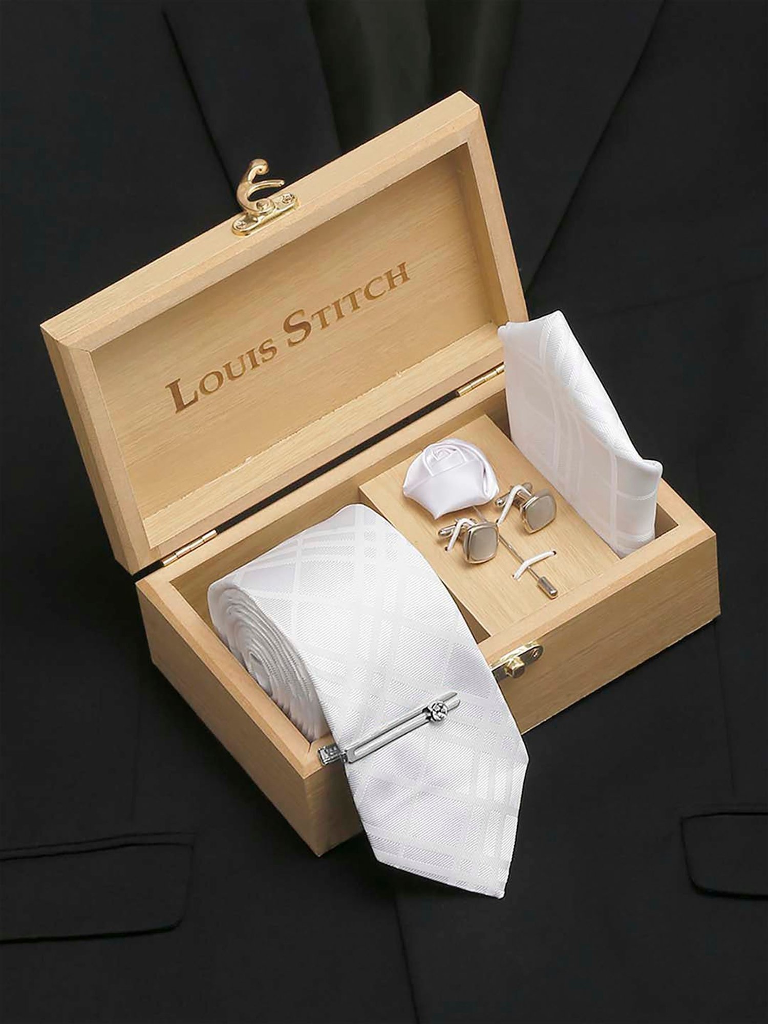 Louis Stitch Blue Printed Necktie Gift Set - Set of 3