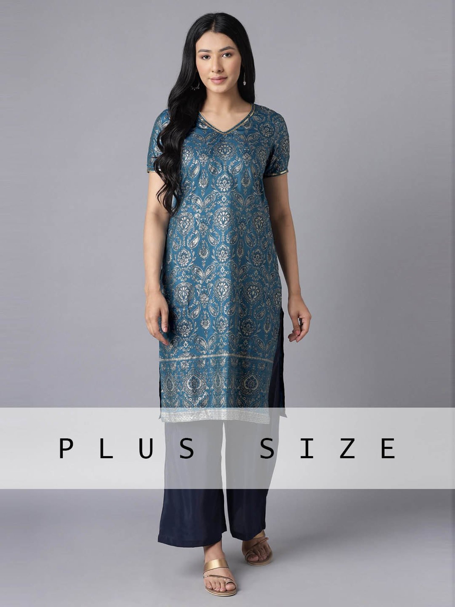 Aure by Aurelia Blue Printed Kurta Palazzo Set