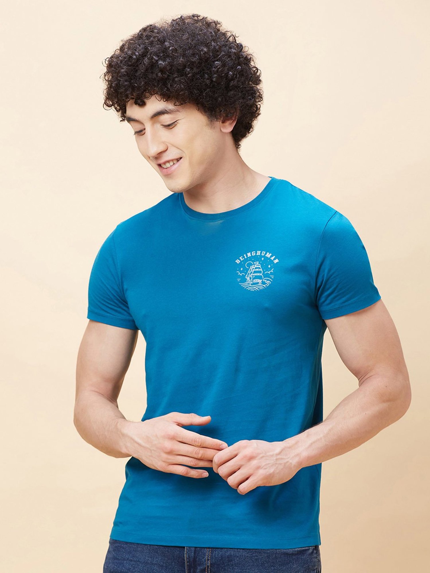 Being Human Teal Regular Fit Crew T-Shirt