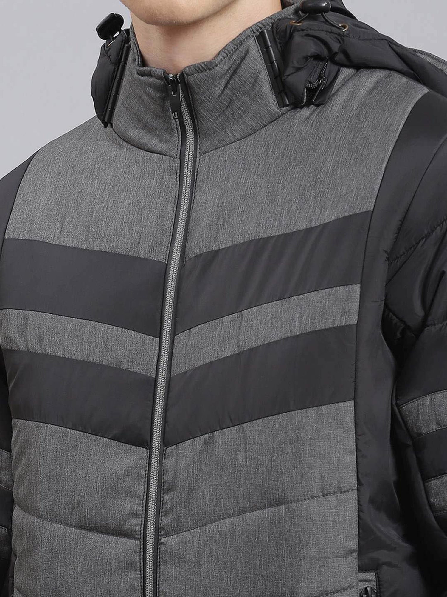 Monte Carlo Grey Regular Fit Colour Block Quilted Jacket