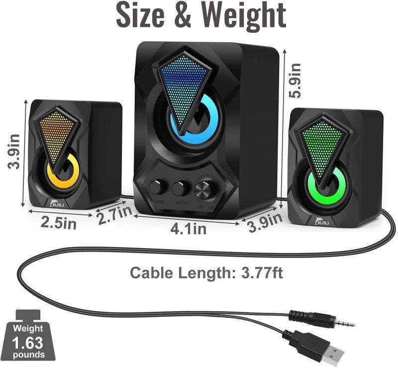 Computer Speaker with Subwoofer,  USB-Powered 2.1 Stereo Multimedia Speakers System with RGB LED Light 3.5mm Audio Input Great for Music,Movies,Gaming,PC,Laptop,Tablet,Desktop