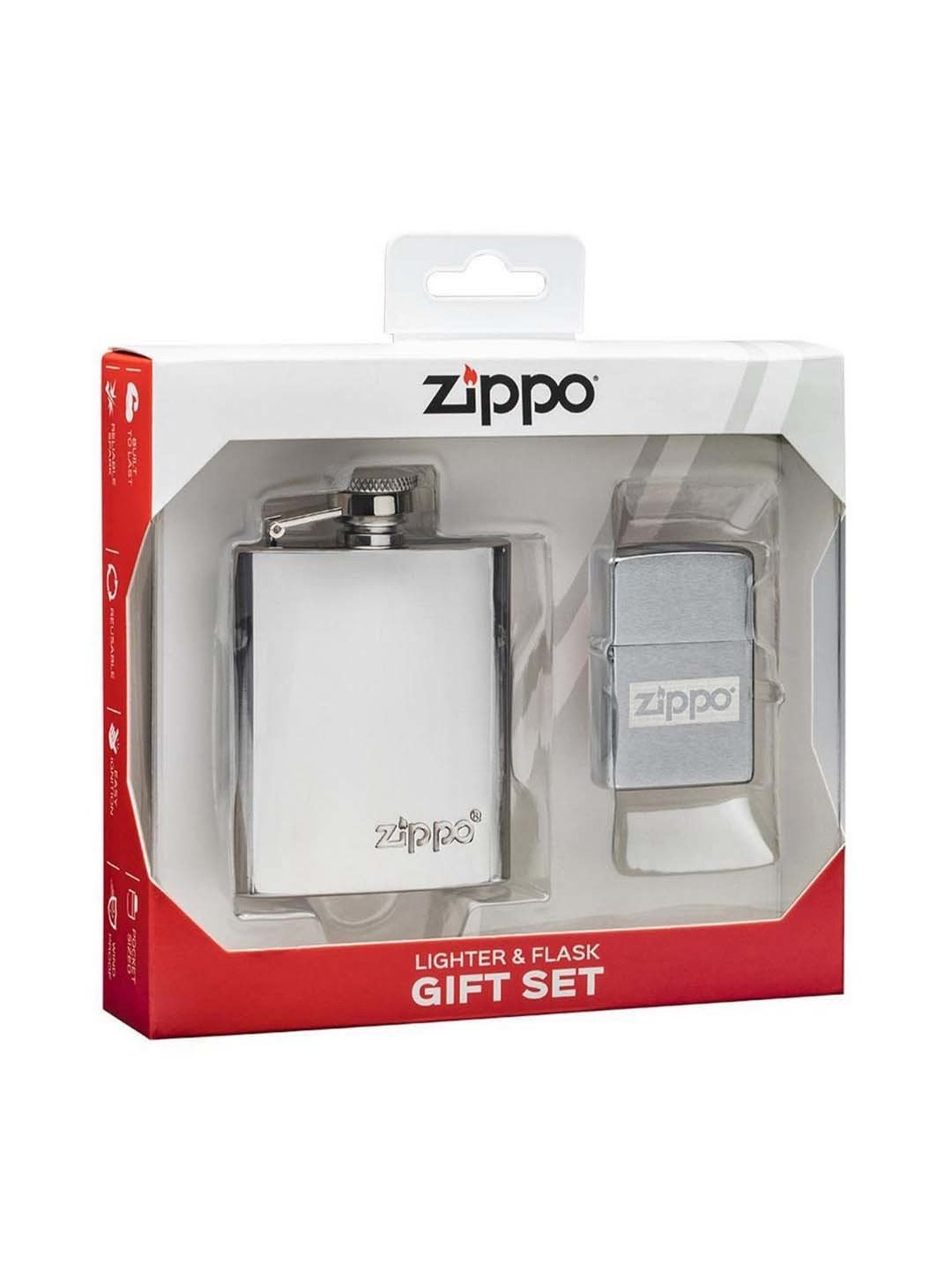 Zippo Silver Flask & Gift Set Brass Pocket Lighter