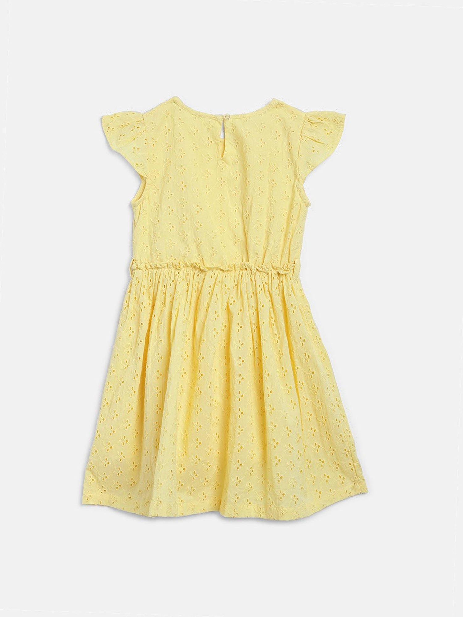 Elle Kids Yellow Cotton Embroidered Dress