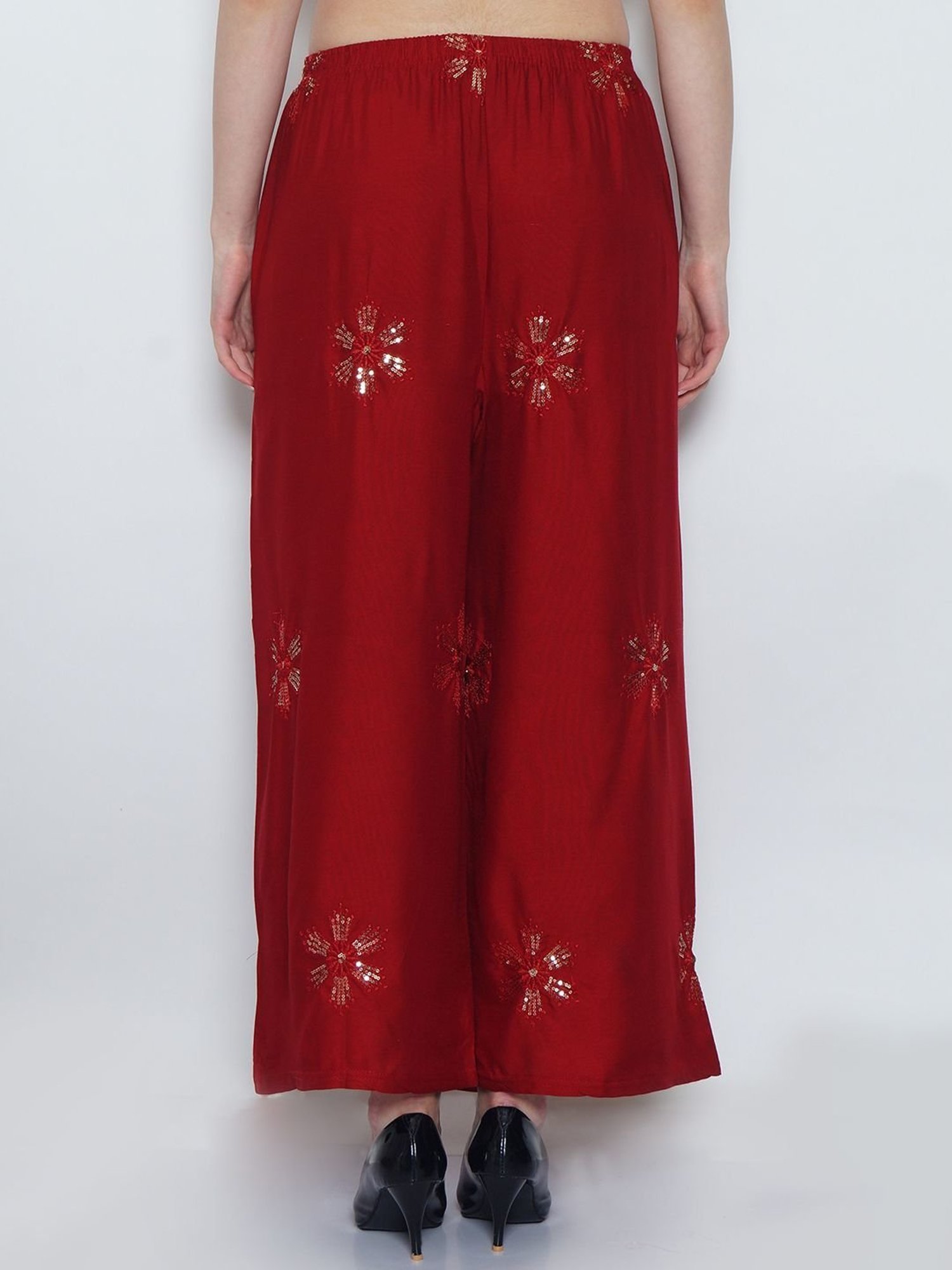 Gracit Maroon Embroidered Palazzos