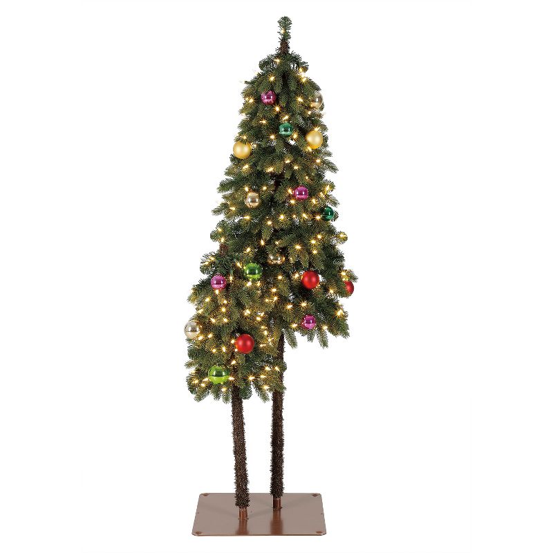 Home Heritage True Bark 3 Foot & 5 Foot Twin Christmas Trees with White Lights