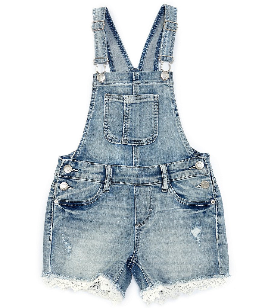Hippie Girl Big Girls 7-16 Crocheted-Trim Denim Shortall