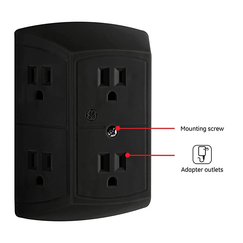 UltraPro 6Outlet Sur Protector Adapter Spaced Wall Tap 2 Pack 3Prong Power Strip Charging Station Side Access Black 47845