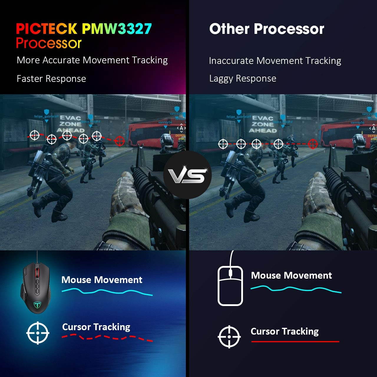 PICTEK RGB Gaming Mouse Wired Mouse Gaming with Weight Tuning Set in the Mouse with 12000 DPI Fire & Sniper Button 10 Programmable Buttons