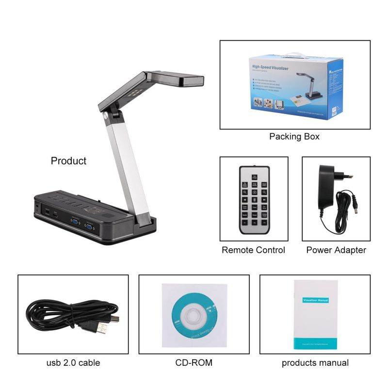 eloam Portable Document Camera HDMI, VGA Port, OCR Visual Presenter for Office,School,Meeting,Training, Labs Presentation VE802AF