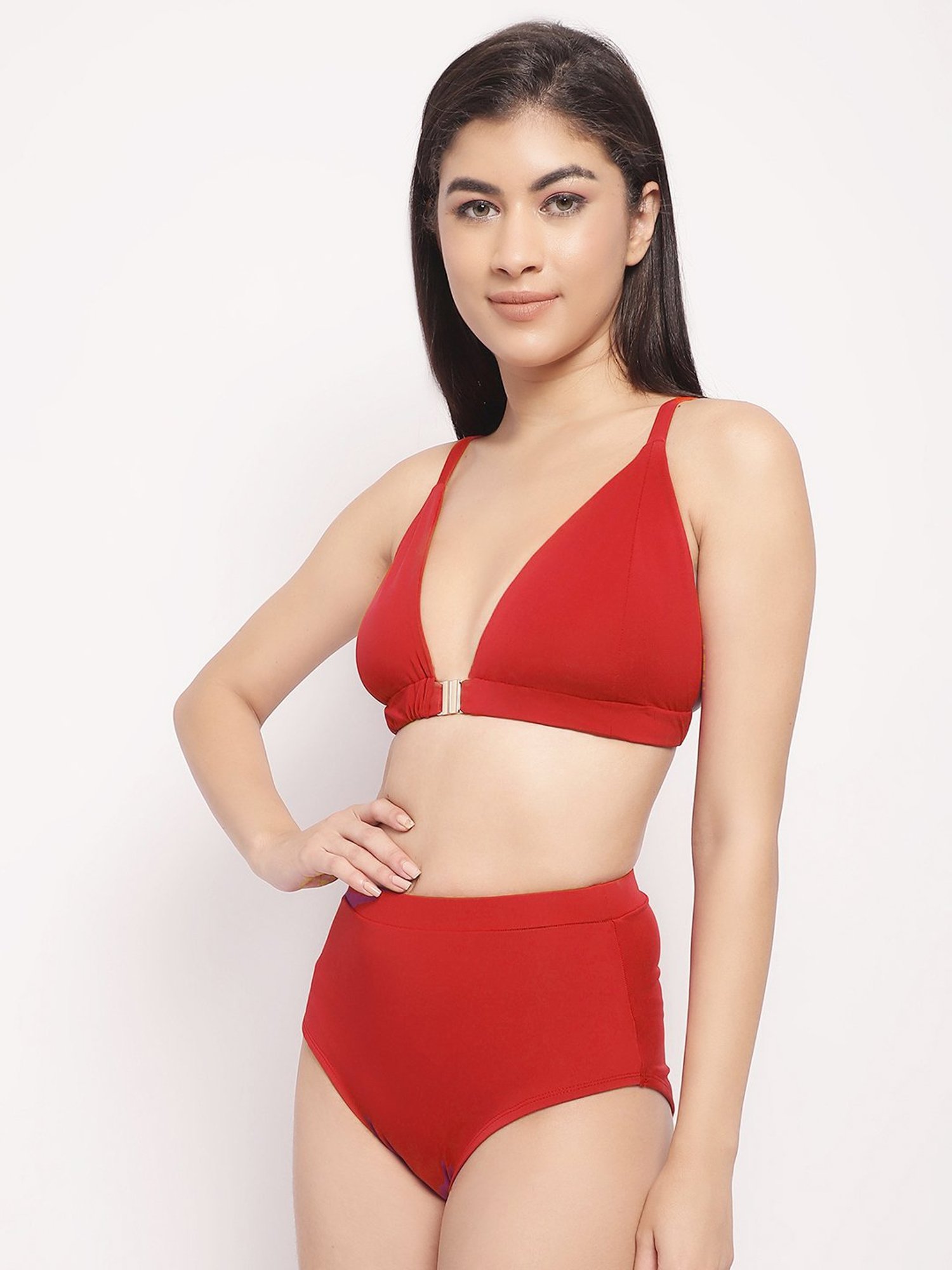 Erotissch Red Plain Bikini Set