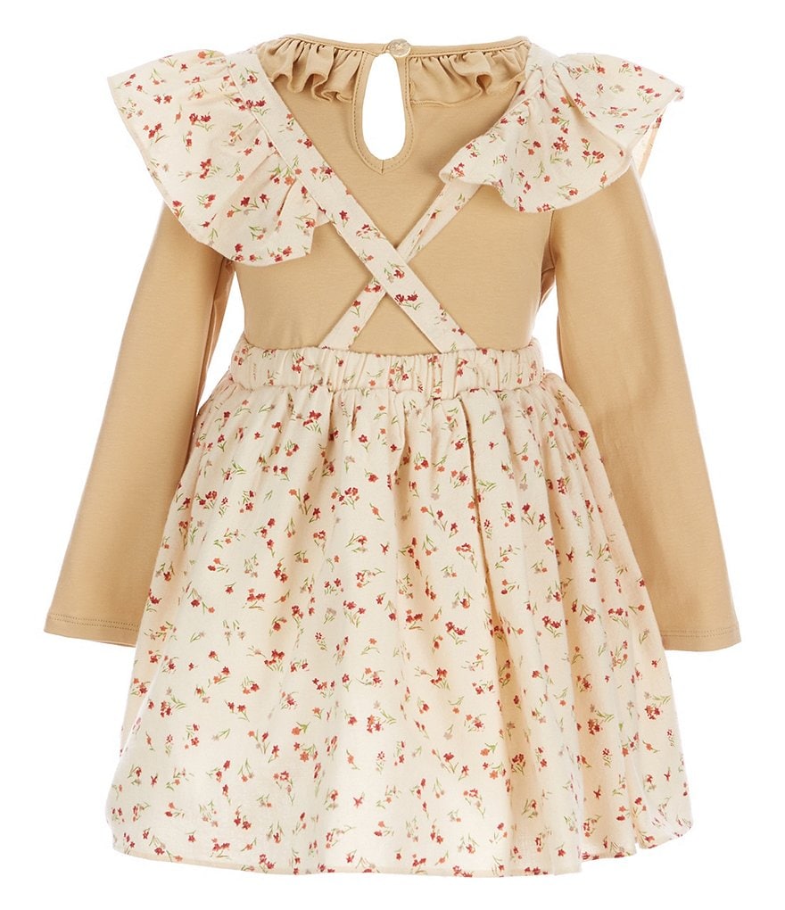 Pippa & Julie Little Girls 2T-6X Long-Sleeve Ruffle-Collar Ditsy Floral Printed Jumper Dress