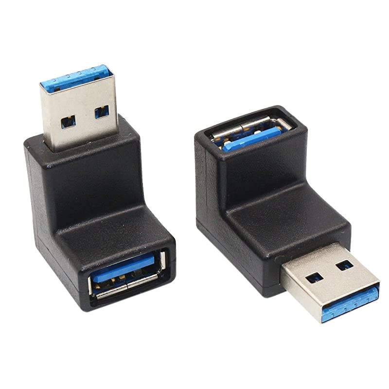 Angle USB Adapter, VCZHS USB3.0 AM to AF L Shape Converter Adapter USB 3.0 A Male to A Female 90 Degree Angle Plug(Pack of 2)