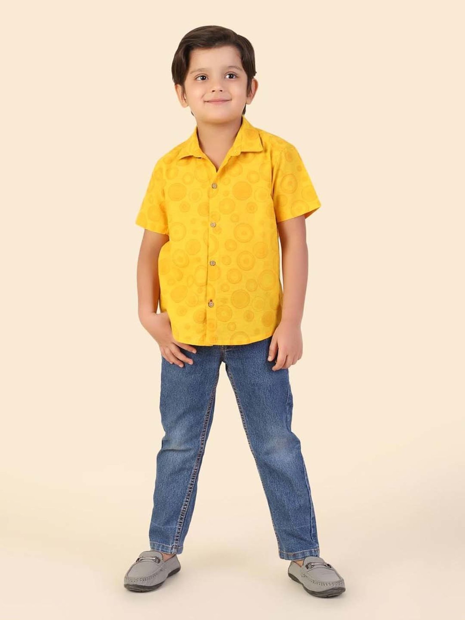 Fabindia Kids Yellow Cotton Printed Shirt