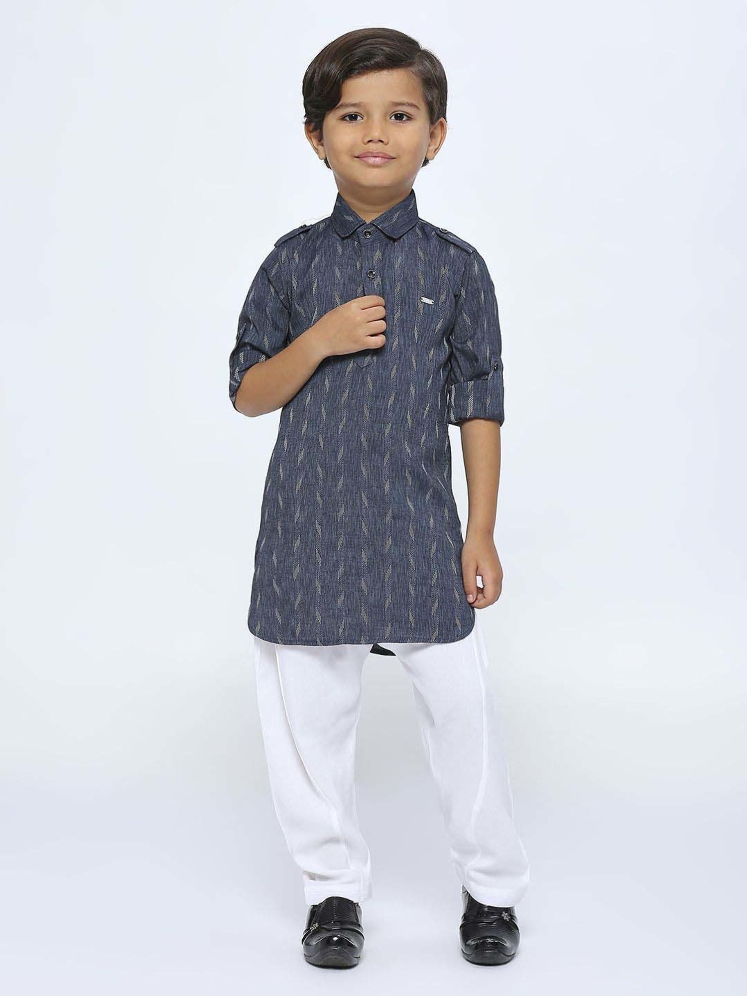 Kids Island Boys Blue & White Printed Full Sleeves Kurta Set