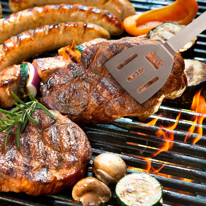 5 in 1 Multifunction BBQ Grill Tool Set, Stainless Steel Spatula, Fork, Basting Brush Cork Screw Camping Accessories for Outdoor Barbecue Camping Grill Cooking Utensils Set, Men Grilling Accessories