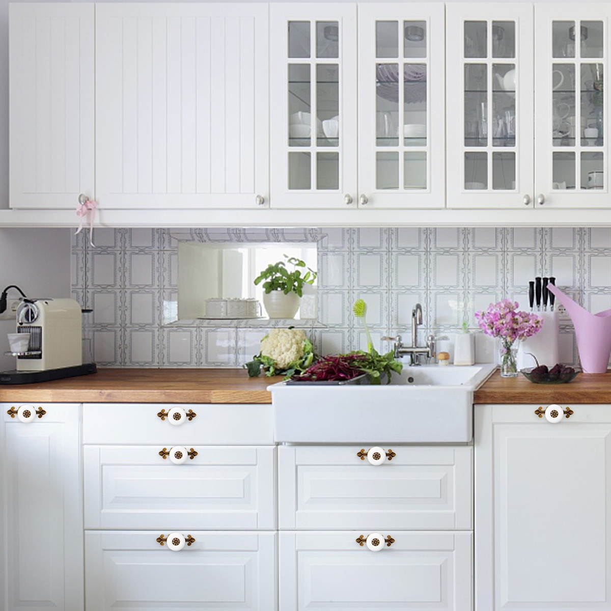 2Pcs Zinc Alloy Cabinet Pull Bar Ceramic Drawer Knob Furniture Handle Hand Grip Assorted Color